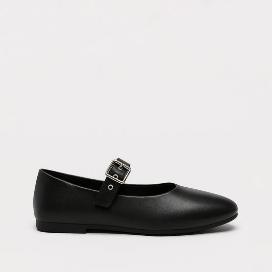 Ballerines Noires En Cuir Avec Bride