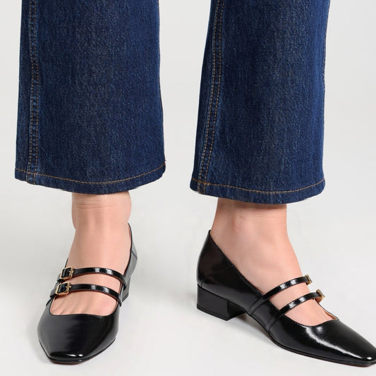 Ballerines Noires À Talon Avec Brides