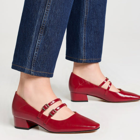 Ballerines Rouges À Talon Avec Brides