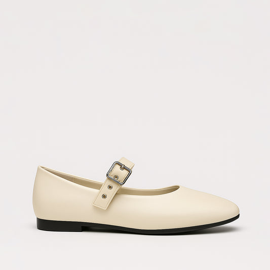 Ballerines Beiges En Cuir Avec Bride